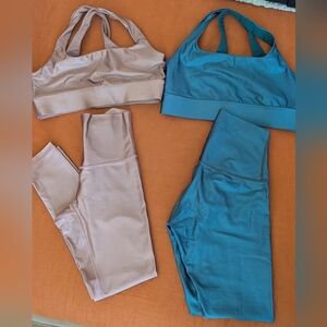 DYI Two-Piece Sports Bra & Legging Set in Teal and Beige